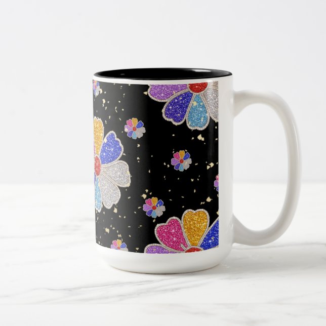 Gnistrande Blommönster med Juveler Två-Tonad Mugg (Höger)