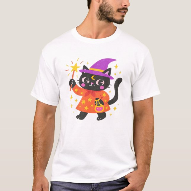 Gnistrande Celestial Kitty Häxa Klassisk T-Shirt (Framsida)