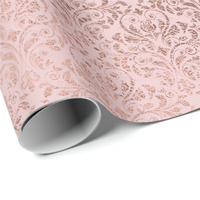 Gnistrande Diamant Röda Damast Rosa Roséguld Presentpapper (Rullad Hörn)