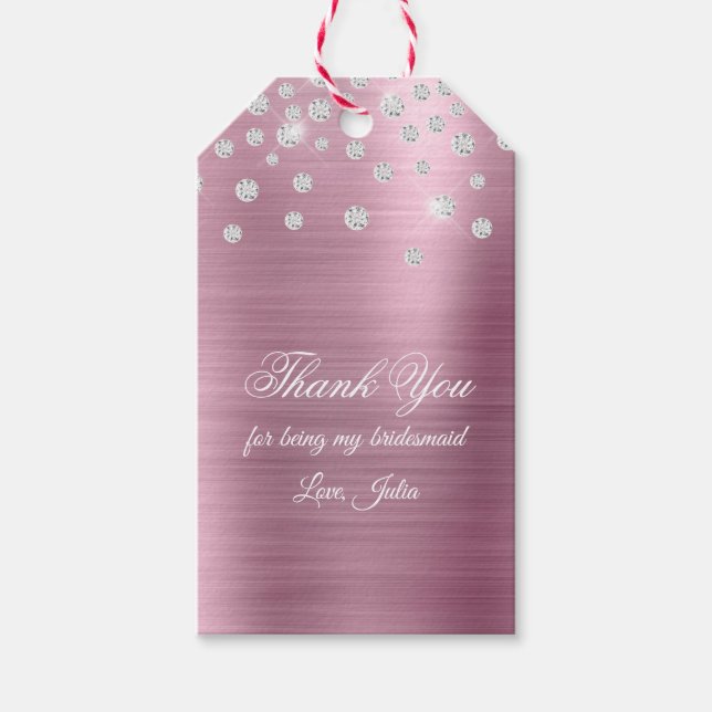 Gnistrande diamantkonfetti rosa folie tack presentetikett (Framsidan)