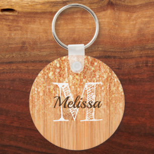 Gnistrande elegant orange bamburapa tryck Monogram Nyckelring