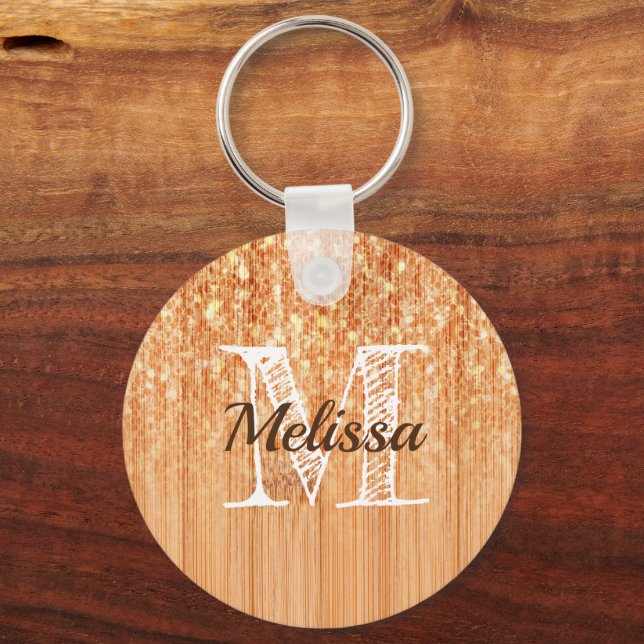 Gnistrande elegant orange bamburapa tryck Monogram Nyckelring (Framsida)
