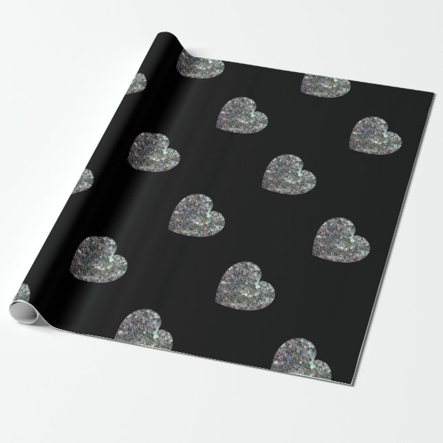Gnistrande färgglatt silver mosaik hjärtmönster presentpapper (Utrullad)