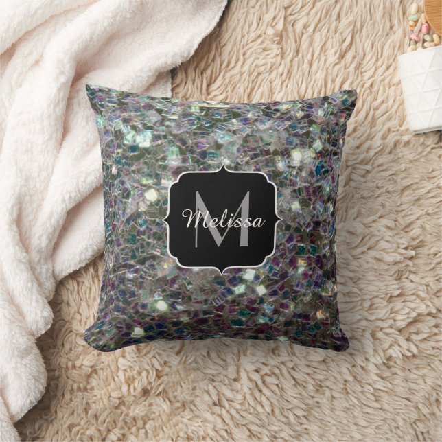 Gnistrande färgglatt silvermosaik Monogram PLdesig Kudde (Filt)