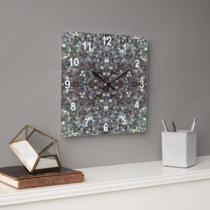 Gnistrande färgrik silvermosaik Mandala med nummer Fyrkantig Klocka