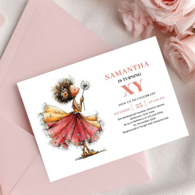Gnistrande Fe-tjej 3-års Födelsedags Rodnad Blomma Inbjudningar (Sparkling Fairy Girl 3rd Birthday Blush Floral invitation)