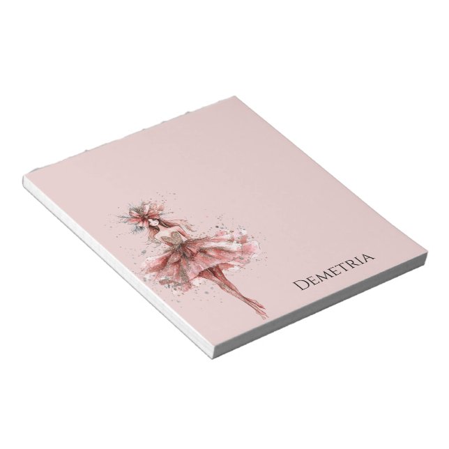 Gnistrande flicka i rosa roséguld klänning anteckningsblock (Vinklad)