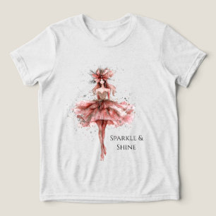 Gnistrande flicka i rosa roséguld klänning t shirt