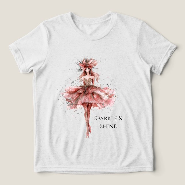 Gnistrande flicka i rosa roséguld klänning t shirt (Design Framsida)