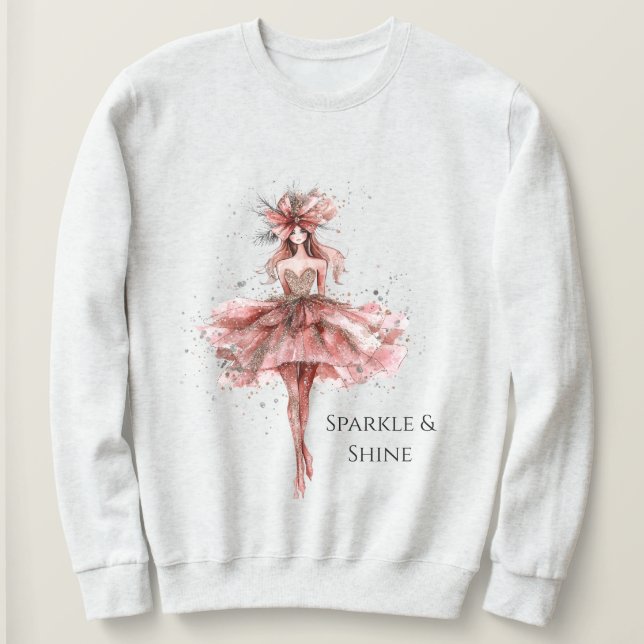Gnistrande flicka i rosa roséguld klänning t shirt (Design framsida)