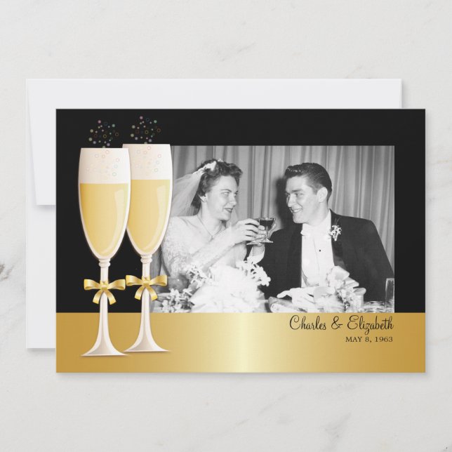 Gnistrande Foto 50-års bröllopsfirande Inbjudningar (Framsida)