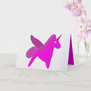 Gnistrande fuchsia enhörning glitter bevingad häst kort