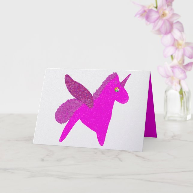 Gnistrande fuchsia enhörning glitter bevingad häst kort (Orkide)