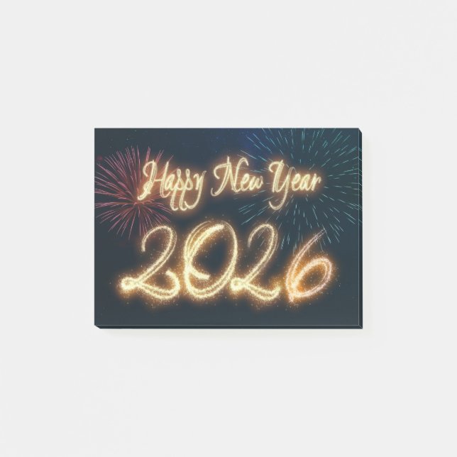 Gnistrande fyrverkerier Gott nytt år 2026 Post-it Block (Framsida)