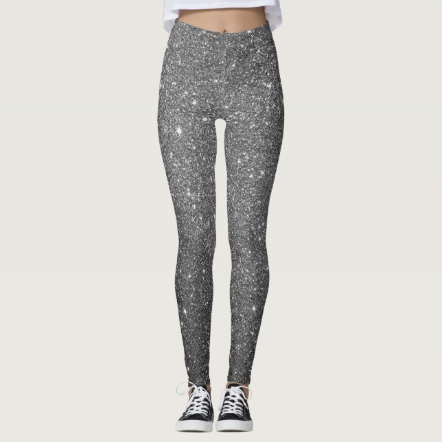 Gnistrande Glam Luxuös Glitter Grå Leggings (Framsida)