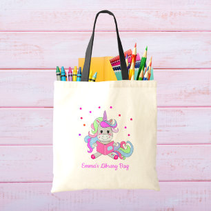 Gnistrande Glitter Enhörning Läsande Hennes Bok Na Tygkasse