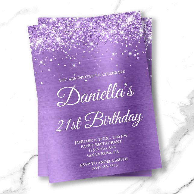 Gnistrande glitter Ljus lila folie 21-årsfirande Inbjudningar (Sparkly Glittery Light Purple Foil 21st Birthday Invitation)