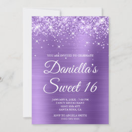 Gnistrande glitter Ljus lila folie Sweet 16 Inbjudningar