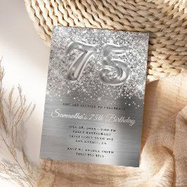Gnistrande glitter silver glam 75-årsdag inbjudningar
