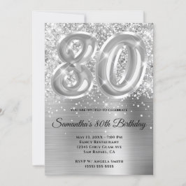 Gnistrande glitter silver glam 80-årsdag inbjudningar