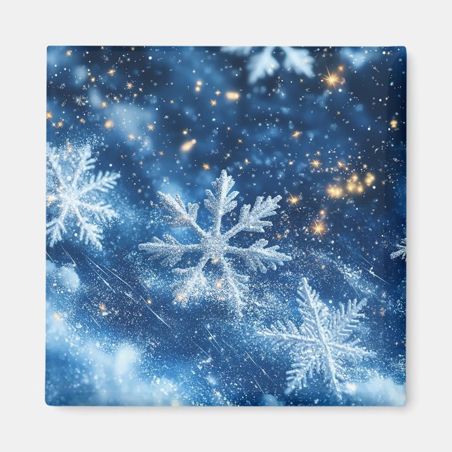 Gnistrande glitter snöflingor vinter jul magnet (Framsidan)