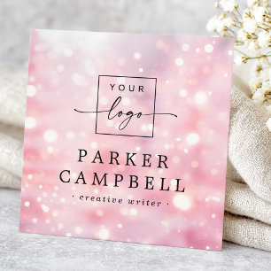 Gnistrande glitterljus rosa logotyp chic fyrkantigt visitkort