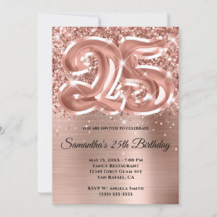 Gnistrande glitterrosa guldglam 25-årsdag inbjudningar