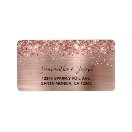 Gnistrande glitterroséguld foliebröllop adressetikett
