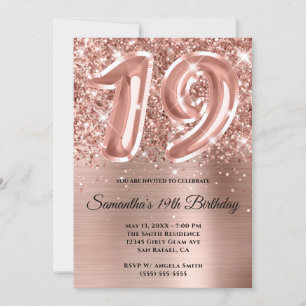 Gnistrande Glittrig Roséguld Glam 19-årsdag Inbjudningar