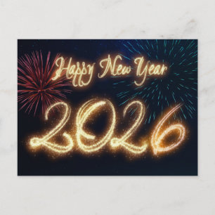 Gnistrande Gott Nytt År 2026 Fyrverkerier Helg Vykort