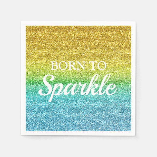Gnistrande gul och blå glitter Born to Sparkle Pappersservett (Framsidan)