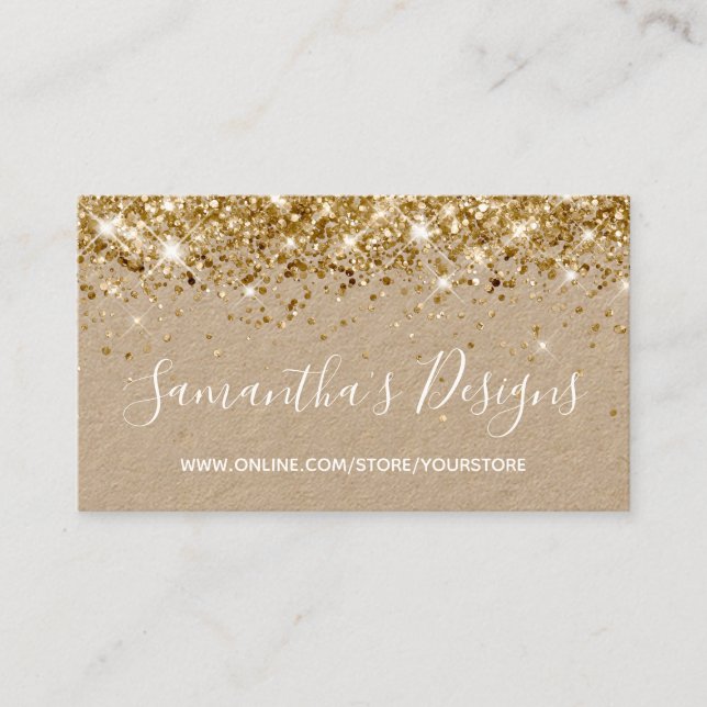 Gnistrande Guld Glitter Onlinebutik Kraft Visitkort (Framsida)