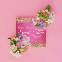 Gnistrande guld glitter rosa ros glamour söta 16