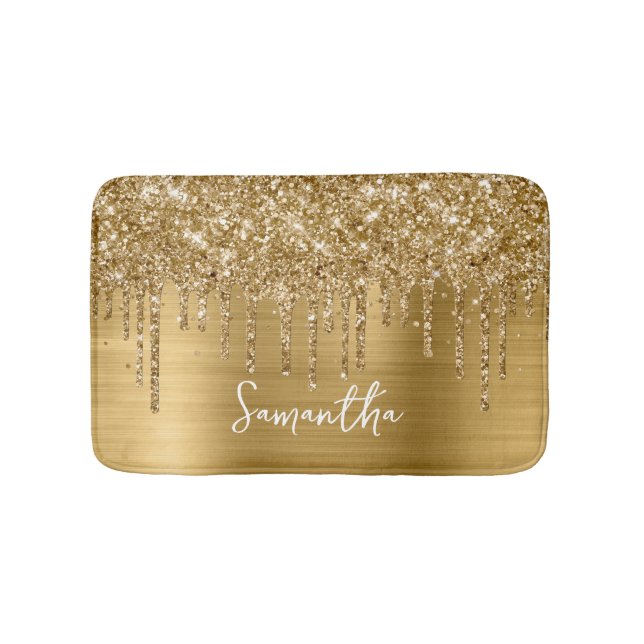 Gnistrande Guld Glitterdroppar Glamnamn Badrumsmatta (Framsidan)