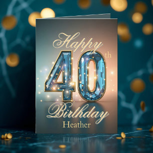 Gnistrande guld och blå ädelsten 40-års födelsedag kort