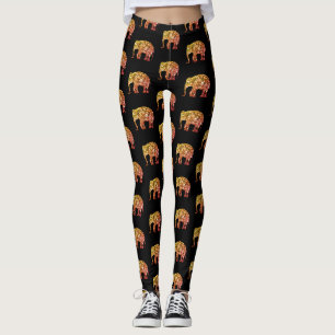 Gnistrande guld orange ombre Elefantmönster svart Leggings