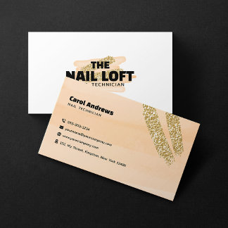Gnistrande guld-persika nagel manicure nagelkonstn visitkort
