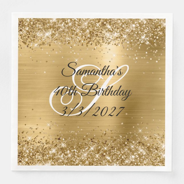 Gnistrande guldglitter och folie 40-årsdag pappersservett (Framsida)