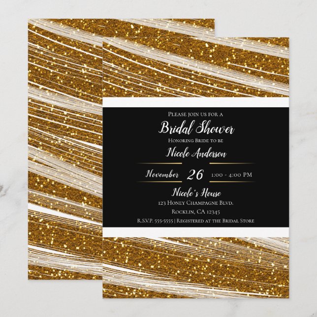 Gnistrande Guldglitter & Vit Glans Modern Glamour Inbjudningar (Fram/baksida)