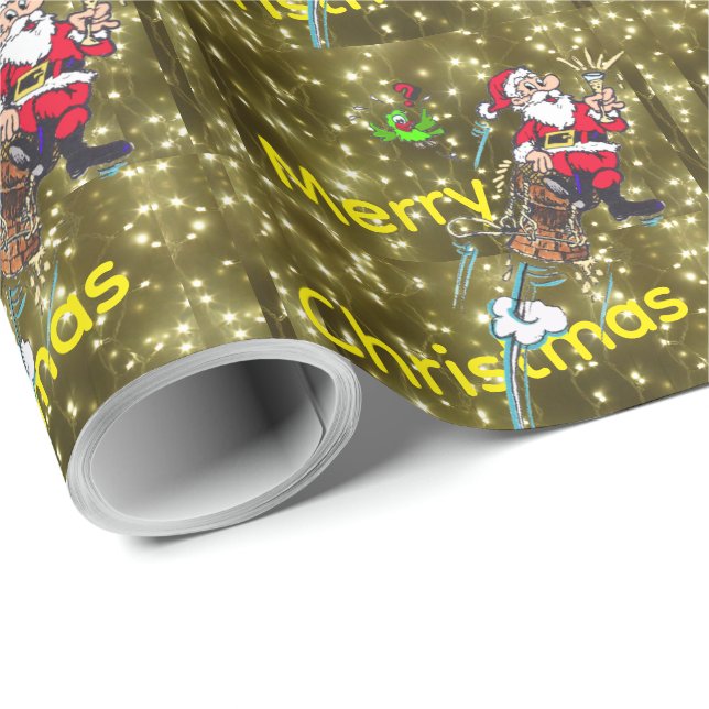 Gnistrande gyllene ljus & julpapper med tomte (Rullad Hörn)