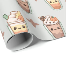Gnistrande höstdrycker Kawaii Pastell Mönster
