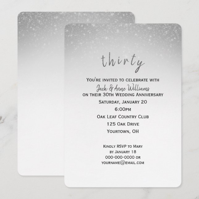 gnistrande konfetti 30-års bröllopsdag inbjudningar (Fram/baksida)