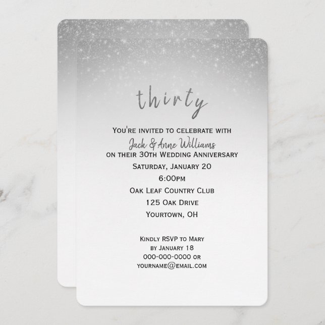 gnistrande konfetti 30-års bröllopsjubileum inbjudningar (Fram/baksida)