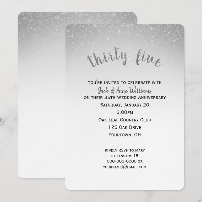 gnistrande konfetti 35-årsjubileum för bröllop inbjudningar (Fram/baksida)