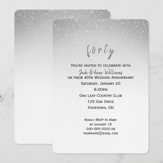 gnistrande konfetti 40-års bröllopsdag inbjudningar (Fram/baksida)