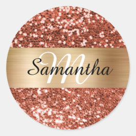 Gnistrande Koppar Glitter Guld Shimmer Monogram Runt Klistermärke