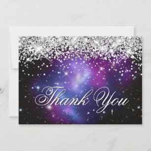 Gnistrande lila glitter lila himmelsfotografi tack kort