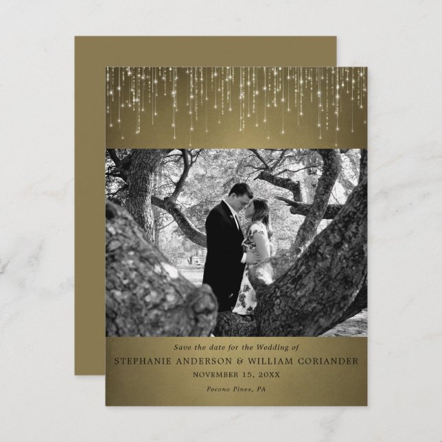Gnistrande Ljus Guld Foto Spara Datum Inbjudningar (Fram/baksida)