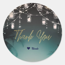 Gnistrande ljus Palmer Elegant strandbröllop Runt Klistermärke