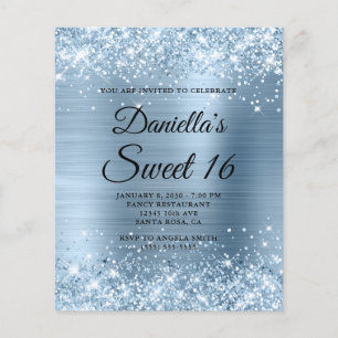 Gnistrande Ljusblå Glitter och Folie Sweet 16 Flygblad